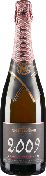 Flasche mit roséfarbenem Etikett und Schaumweinkapsel, elegant gestaltetes Vintage-Design.