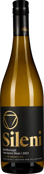 Klarglasflasche mit goldener Schrift und schwarzem Etikett.