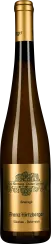 Braune Weinflasche mit goldener Kapsel und einem goldenen Etikett, das ein detailliertes Emblem zeigt.
