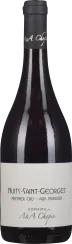 Dunkler Wein in einer eleganten Glasflasche mit schlichtem, hellem Etikett und schwarzem Verschluss.
