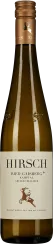 Braune Weinflasche mit goldener Schraubkappe, schlanker elegant geformter Körper und cremefarbenem Etikett mit stilisiertem Hirschmotiv.