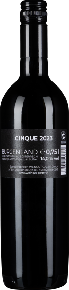 Schwarze Weinflasche mit schlichtem, modernem Etikett und silbernem Text.