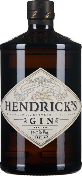 Dunkle, edle Flasche mit weißem Etikett und goldfarbenen Details.