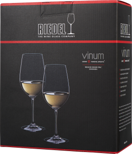 Schwarzer Karton mit Rotakzenten, zeigt zwei elegante Weingläser.