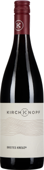 Dunkle Weinflasche mit rotem Schraubverschluss und eleganter, heller Etikettengestaltung; minimalistisches Design mit feinen Linien.