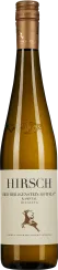 Das Bild zeigt eine schlanke, klassische Weinflasche mit einer goldenen Kapsel. Die transparente Flasche lässt den hellen, goldfarbenen Inhalt sichtbar werden. Ein schlichtes Etikett mit einem Hirsch-Motiv dominiert die Vorderseite.