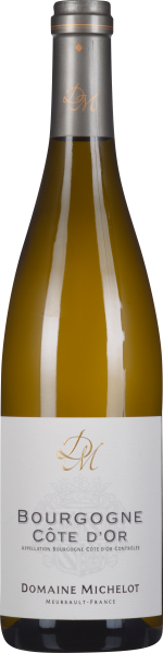 Klare Weinflasche mit grauem Verschluss und weißem Etikett.