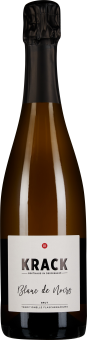 Eine elegante Sektflasche mit dunkler, glänzender Oberfläche, schwarzem Folienverschluss und schlichtem, modernem Etikett.