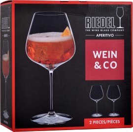Rotes Weinglas-Set in schwarzer Verpackung mit großem, stilvollem Glas-Design.
