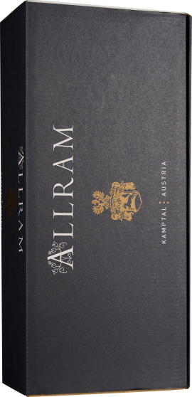 Elegante schwarze Geschenkbox mit goldenen Details und stilvollem Wappendesign.