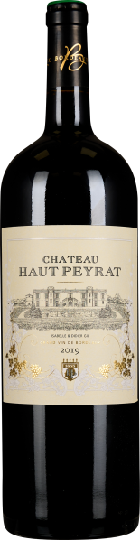 Dunkle Weinflasche mit elegantem Etikett und goldenen Verzierungen.