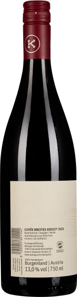 Weinflasche mit rotem Schraubverschluss und beigem Etikett auf dunklem Glas.