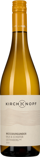 Weißweinflasche mit gelbem Schraubverschluss und elegantem, minimalistischen Etikett.