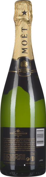 Grüne Sektflasche mit goldener Folie und schwarzem Etikett.