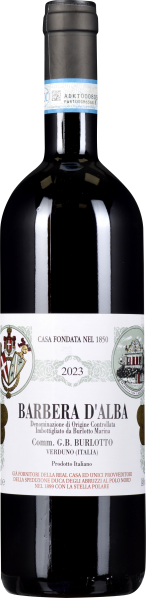 Dunkle Weinflasche mit detailreichem Etikett und blauer Banderole.