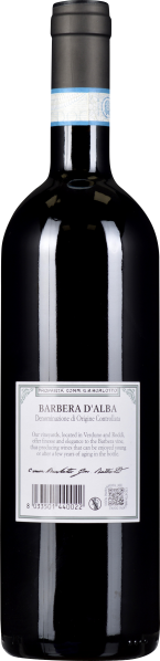 Dunkle Weinflasche mit blau-weißer Banderole und hellgrün-weißem Etikett.