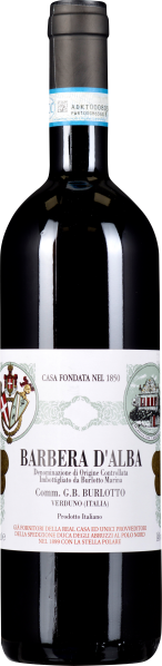 Dunkle Weinflasche mit detailliertem Etikett, Wappen und blauer Banderole.