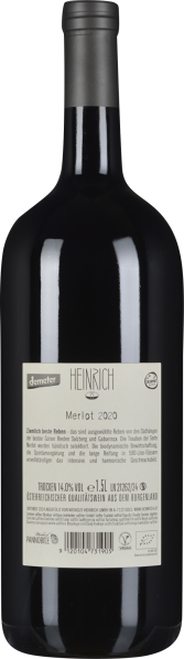 Dunkle Weinflasche mit grauem Schraubverschluss und rückseitigem Etikett.