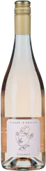 Roséweinflasche mit goldenem Schraubverschluss und elegantem Etikett im minimalistischen Design.