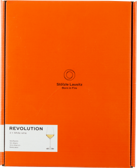 Orange Verpackung mit Weinglas-Abbildung und stilvollem, modernem Design.
