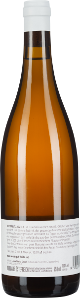 Braunglasflasche mit weißem Verschluss und schlichtem Etikett.