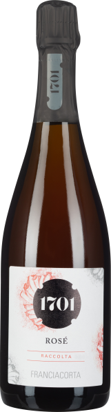 Roséweinflasche mit schwarzer Kapsel und weißem Etikett mit rosafarbenen Details.