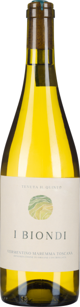 Klare Weinflasche mit goldenem Inhalt, elegante cremefarbene Etikette.