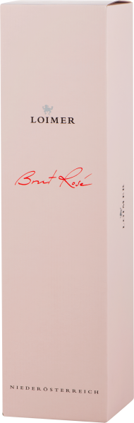 Rosafarbene Weinschachtel mit elegantem, minimalistischem Design und roter Schrift.