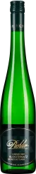 Grüne Weinflasche mit schwarzem, elegantem Etikett und goldenem Schriftzug, grüne Kapsel.