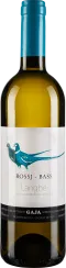 Bordeauxflasche mit blauem Verschluss und Etikett mit Vogelmotiv.