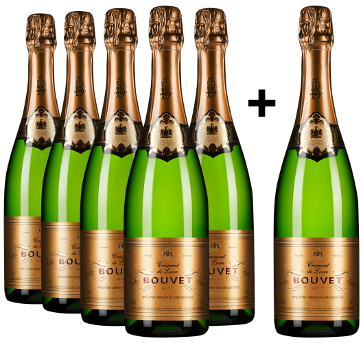 Sechs Flaschen mit goldenen Etiketten und Kapseln, elegant nebeneinander gereiht.