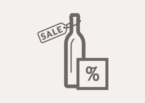 Flasche mit "Sale"-Anhänger und Prozentanzeige im minimalistischen Design.