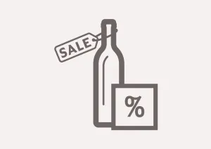 Flasche mit "Sale"-Anhänger und Prozentanzeige im minimalistischen Design.